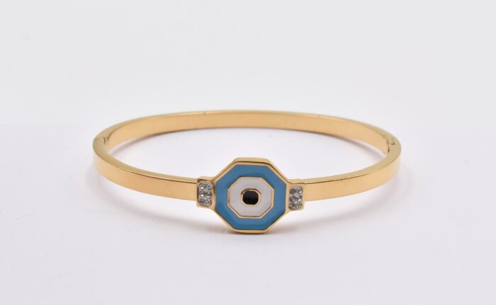 Ατσάλινο Βραχιόλι – Χειροπέδα Επιχρυσωμένη με Μάτι & Ποικιλία Στοιχείων - Image 146