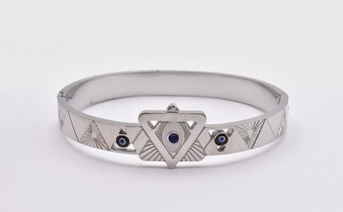 Ατσάλινο Βραχιόλι – Χειροπέδα Επιχρυσωμένη με Μάτι & Ποικιλία Στοιχείων - Image 167