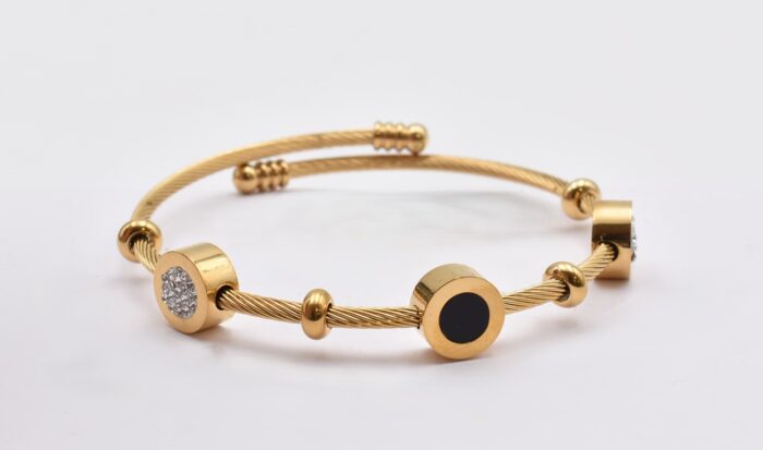 Ατσάλινο Βραχιόλι – Χειροπέδα Επιχρυσωμένη με Μάτι & Ποικιλία Στοιχείων - Image 170