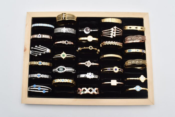 Ατσάλινο Βραχιόλι – Χειροπέδα Επιχρυσωμένη με Μάτι & Ποικιλία Στοιχείων - Image 188