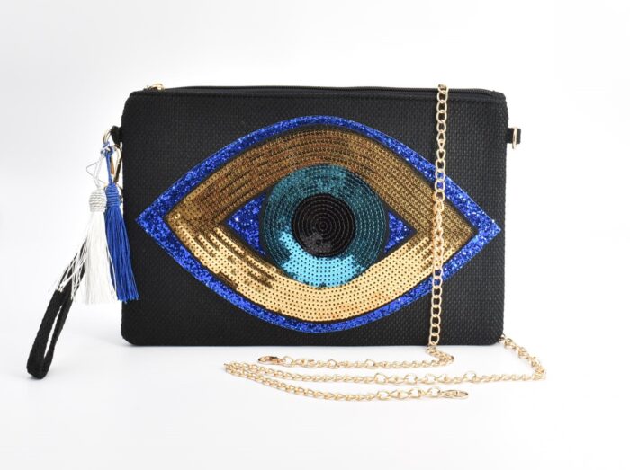 Boho Τσάντα Χειρός - Νεσεσέρ με Σχέδιο Μάτι & Μεταλλική Λάμψη - Image 3