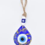 Φυσητό Μάτι Δάκρυ  Μπλε Γυαλί & Ιριδίζουσες Χρυσές Γραμμές