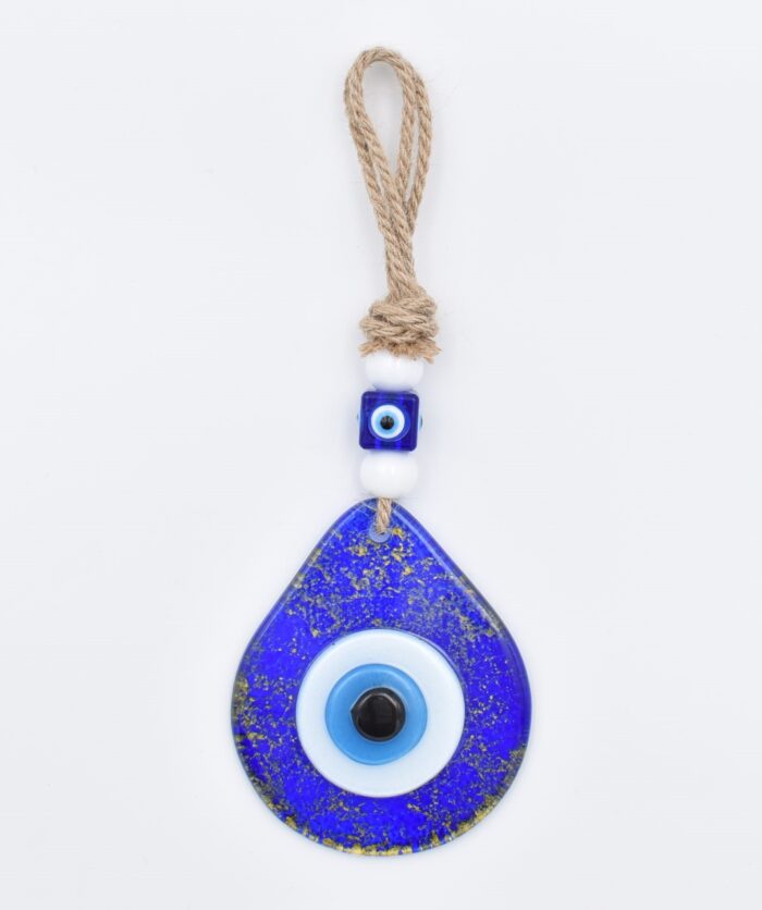 Φυσητό Μάτι Δάκρυ  Μπλε Γυαλί & Ιριδίζουσες Χρυσές Γραμμές - Image 2