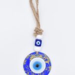 Φυσητό Μάτι  Μπλε Γυαλί & Ιριδίζουσες Χρυσές Γραμμές