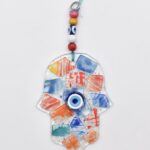 Φυσητό Κρεμαστό Χέρι της Φατμά με  Χρωματιστές Πέτρες