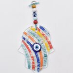 Φυσητό Κρεμαστό Χέρι της Φατμά με  Χρωματιστές Πέτρες