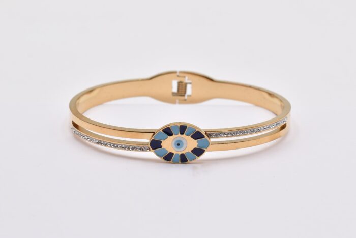 Ατσάλινο Βραχιόλι – Χειροπέδα Επιχρυσωμένη με Μάτι & Ποικιλία Στοιχείων - Image 13