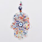 Φυσητό Κρεμαστό Χέρι της Φατμά με Χρωματιστά  Πετραδάκια