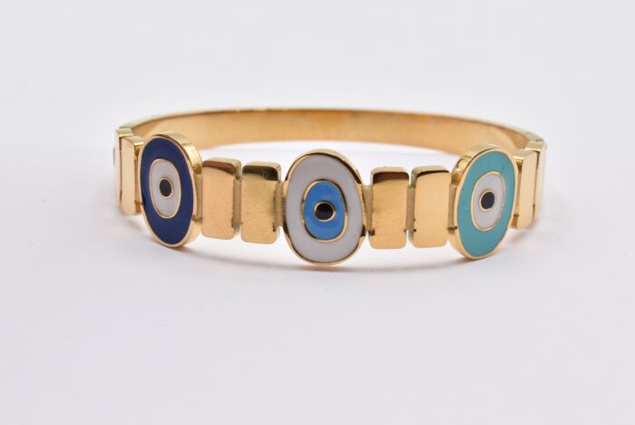 Ατσάλινο Βραχιόλι – Χειροπέδα Επιχρυσωμένη με Μάτι & Ποικιλία Στοιχείων - Image 18