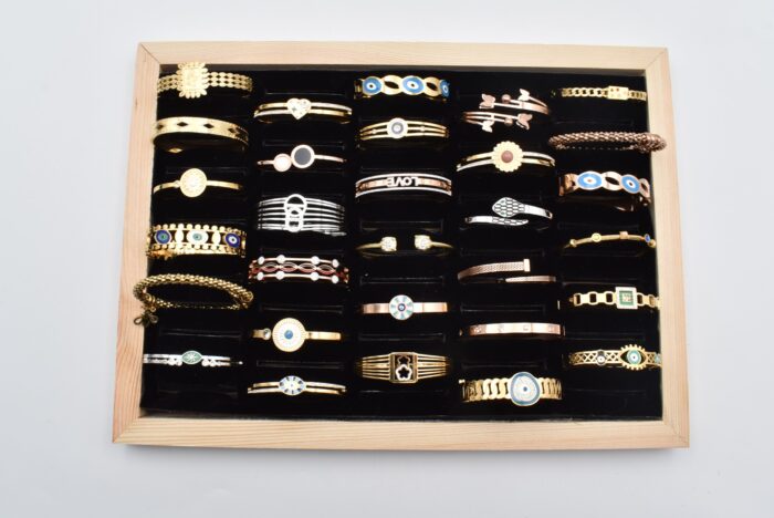 Ατσάλινο Βραχιόλι – Χειροπέδα Επιχρυσωμένη με Μάτι & Ποικιλία Στοιχείων - Image 189