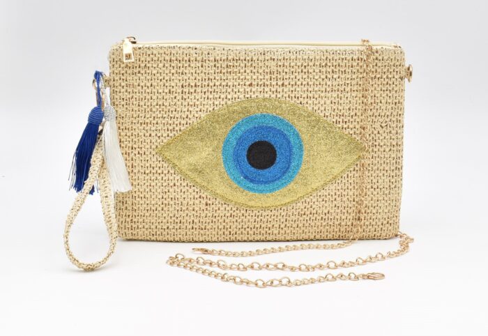 Boho Τσάντα Χειρός - Νεσεσέρ με Σχέδιο Μάτι & Μεταλλική Λάμψη - Image 4