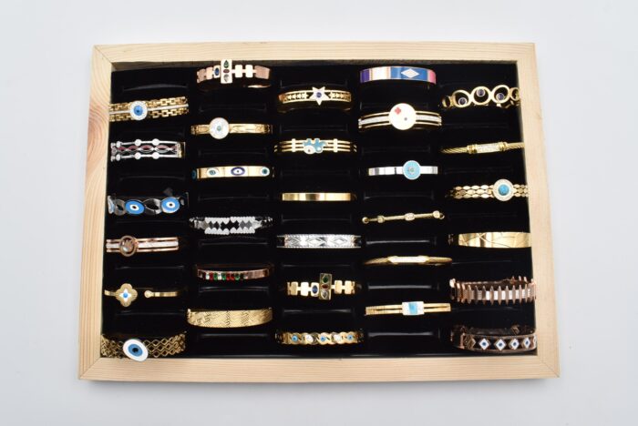 Ατσάλινο Βραχιόλι – Χειροπέδα Επιχρυσωμένη με Μάτι & Ποικιλία Στοιχείων - Image 190