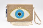 Boho Τσάντα Χειρός - Νεσεσέρ με Σχέδιο Μάτι & Μεταλλική Λάμψη