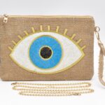 Boho Τσάντα Χειρός - Νεσεσέρ με Σχέδιο Μάτι & Μεταλλική Λάμψη
