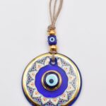 Κρεμαστό Γυάλινο Μάτι  με Χρυσή Ρίγα και Κεντρική Χάντρα