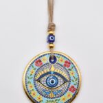 Κρεμαστό Γυάλινο Μάτι με Χρυσή Ρίγα