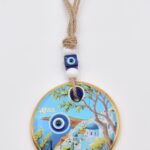 Κρεμαστό Γυάλινο Μάτι με Χρυσή Ρίγα