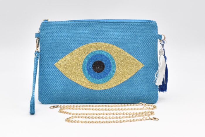 Boho Τσάντα Χειρός - Νεσεσέρ με Σχέδιο Μάτι & Μεταλλική Λάμψη - Image 7