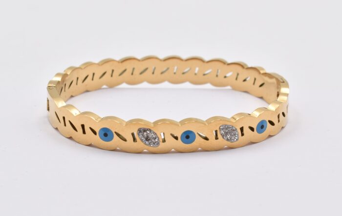 Ατσάλινο Βραχιόλι – Χειροπέδα Επιχρυσωμένη με Μάτι & Ποικιλία Στοιχείων - Image 75