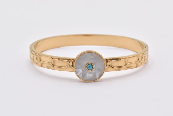 Ατσάλινο Βραχιόλι – Χειροπέδα Επιχρυσωμένη με Μάτι & Ποικιλία Στοιχείων - Image 78