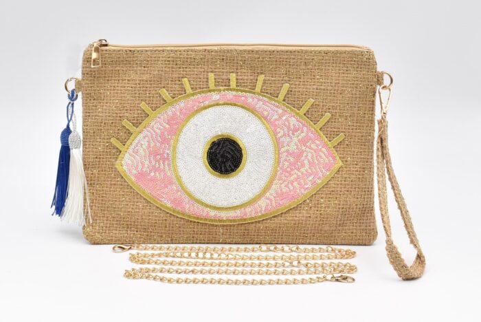 Boho Τσάντα Χειρός - Νεσεσέρ με Σχέδιο Μάτι & Μεταλλική Λάμψη - Image 9