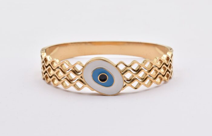 Ατσάλινο Βραχιόλι – Χειροπέδα Επιχρυσωμένη με Μάτι & Ποικιλία Στοιχείων - Image 84