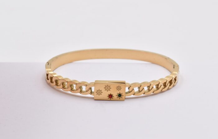 Ατσάλινο Βραχιόλι – Χειροπέδα Επιχρυσωμένη με Μάτι & Ποικιλία Στοιχείων - Image 89