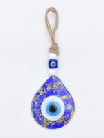 Φυσητό Μάτι Δάκρυ  Μπλε Γυαλί & Ιριδίζουσες Χρυσές Γραμμές - Image 3