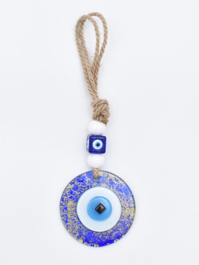 Φυσητό Μάτι  Μπλε Γυαλί & Ιριδίζουσες Χρυσές Γραμμές - Image 3