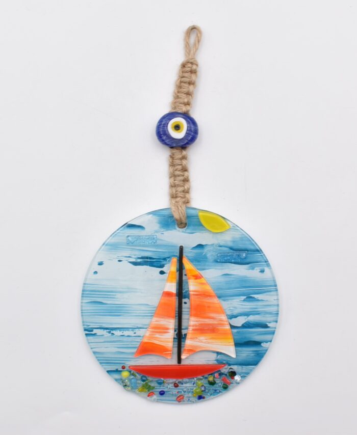 Κρεμαστό Γυάλινο Μάτι Φυσητό με Καραβάκι - Image 3