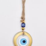 Κρεμαστό Διαφανές Γυάλινο Μάτι με Χρυσή Ρίγα & Σχέδιο