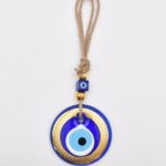 Κρεμαστό Γυάλινο Μάτι με Χρυσή Ρίγα & Σχέδιο