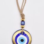 Κρεμαστό Γυάλινο Μάτι με Χρυσή Ρίγα Μαίανδρο & Σχέδιο