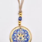 Κρεμαστό Διαφανές Γυάλινο Μάτι με Χρυσό Σχέδιο & Χρυσή Ρίγα