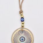 Κρεμαστό Διαφανές Γυάλινο Μάτι με Χρυσό Σχέδιο & Χρυσή Ρίγα