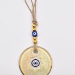 Κρεμαστό Διαφανές Γυάλινο Μάτι με Χρυσό Σχέδιο & Χρυσή Ρίγα