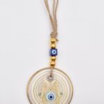 Κρεμαστό Διαφανές Γυάλινο Μάτι με Χρυσό Σχέδιο & Χρυσή Ρίγα