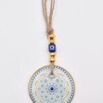 Κρεμαστό Διαφανές Γυάλινο Μάτι με Χρυσό Σχέδιο & Χρυσή Ρίγα