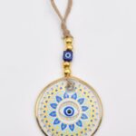 Κρεμαστό Διαφανές Γυάλινο Μάτι με Χρυσό Σχέδιο & Χρυσή Ρίγα