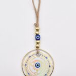 Κρεμαστό Διαφανές Γυάλινο Μάτι με Χρυσό Σχέδιο & Χρυσή Ρίγα