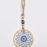 Κρεμαστό Διαφανές Γυάλινο Μάτι με Χρυσό Σχέδιο & Χρυσή Ρίγα