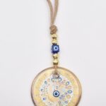 Κρεμαστό Διαφανές Γυάλινο Μάτι με Χρυσό Σχέδιο & Χρυσή Ρίγα