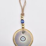 Κρεμαστό Διαφανές Γυάλινο Μάτι με Χρυσό Σχέδιο & Χρυσή Ρίγα