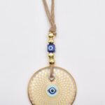 Κρεμαστό Διαφανές Γυάλινο Μάτι με Χρυσό Σχέδιο & Χρυσή Ρίγα