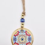 Κρεμαστό Διαφανές Γυάλινο Μάτι με Χρυσό Σχέδιο & Χρυσή Ρίγα