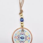 Κρεμαστό Διαφανές Γυάλινο Μάτι με Χρυσό Σχέδιο & Χρυσή Ρίγα