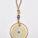 Κρεμαστό Διαφανές Γυάλινο Μάτι με Χρυσό Σχέδιο & Χρυσή Ρίγα