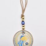 Κρεμαστό Διαφανές Γυάλινο Μάτι με Χρυσό Σχέδιο & Χρυσή Ρίγα