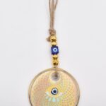 Κρεμαστό Διαφανές Γυάλινο Μάτι με Χρυσό Σχέδιο & Χρυσή Ρίγα