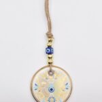 Κρεμαστό Διαφανές Γυάλινο Μάτι με Χρυσό Σχέδιο & Χρυσή Ρίγα